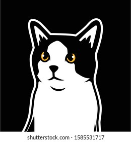 Black and white cat cartoon character flat vector stock illustration - Vector