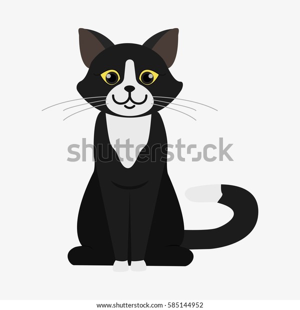 Black White Cat Cartoon Character Domestic vetor stock (livre de