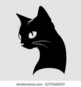 Black and white cat in cartoon style. Vector illustration isolated on white background.