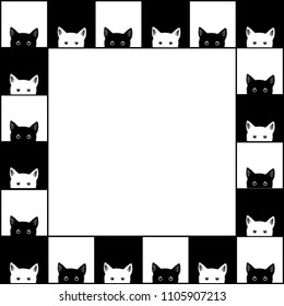 Black White Cat Chess Board Border Background. Vector Illustration