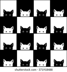 Black White Cat Chess board Background Vector Illustration