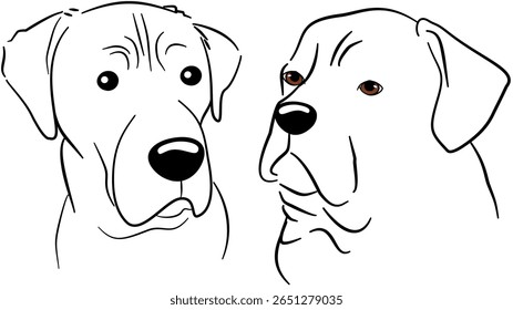 Black White Cat Dog Contour Sketch