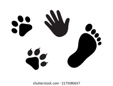 Black and White Cat Dog and Human Handprint and Footprints Icon