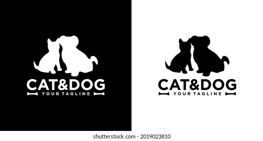 black and white cat and dog logo vector 