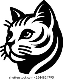 Black and White Cat Face Logo Illustration