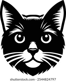 Ilustración de logotipo de cara de gato blanco y negro