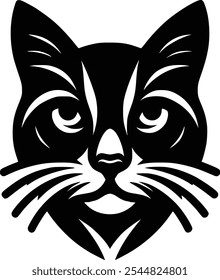 Black and White Cat Face Logo Illustration