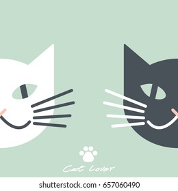 Black & White Cat Face on Pastel Background, Minimal Style