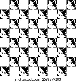 Black and White Cat Face Pattern Background