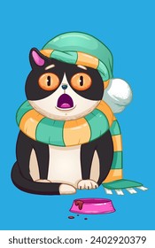 black and white cat in a hat and scarf
