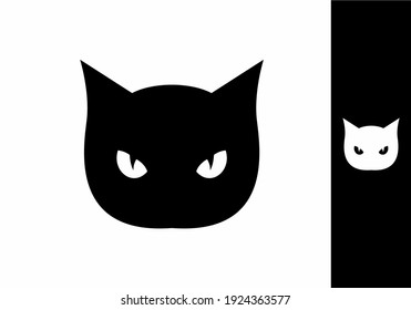 Black and white cat head with eyes design