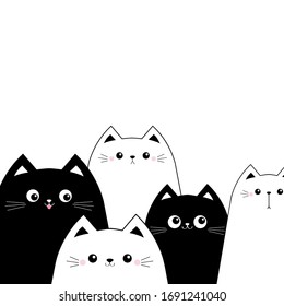 Black white cat head face set. Scandinavian style. Cute cartoon funny baby pet character. Greeting card notebook cover tshirt sticker template print. Flat design. White background. Isolated. Vector