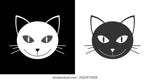 Black and white cat head icon with smiley face