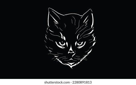 black and white cat illustration free vector