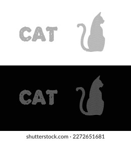 black and white cat Illustration with wavy lines.