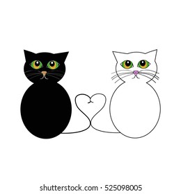 Black and white cat on white background. Vector illustration.