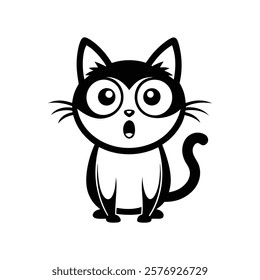 Black and White Cat with Open Mouth – Expressive Vector Art