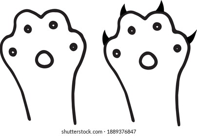 black and white cat paws and claw. Vector, minimalism