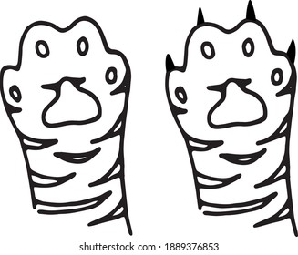 black and white cat paws and claw. Vector, minimalism