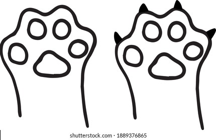 black and white cat paws and claw. Vector, minimalism