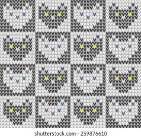 Black & White Cat seamless knitted pattern. Vector.