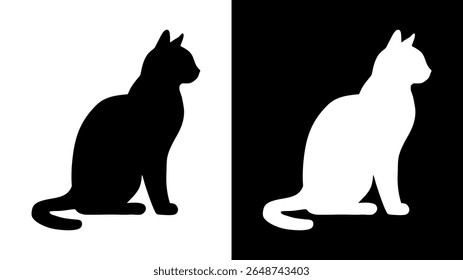 Black and White Cat Silhouette Icons. Vector Pet Design.
