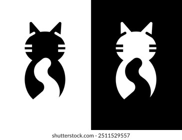 Black and white cat silhouette Logo design vector illustration. Home, pet, veterinary, clinic, shop.