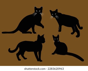 Black and White Cat Silhouette Vector Illustration with yellow background. This is an editable and printable high quality vector eps file.