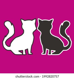 black and white cat silhouettes facing each other on a pink background can be used for personal or corporate purposes