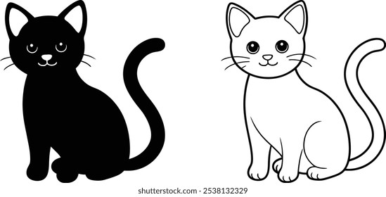 Black and White Cat Silhouettes, Simple Outline