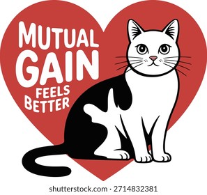 Un gato blanco y negro se sienta dentro de un corazón rojo con texto en él