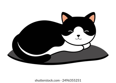 Black and White Cat Sleeping on Pillow Vector Illustration for Cat Day.