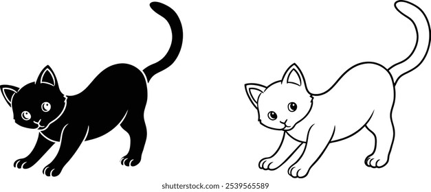 Ilustración de estiramiento de gato blanco y negro