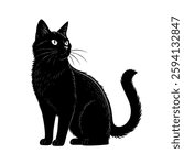 black and white cat vector illustration