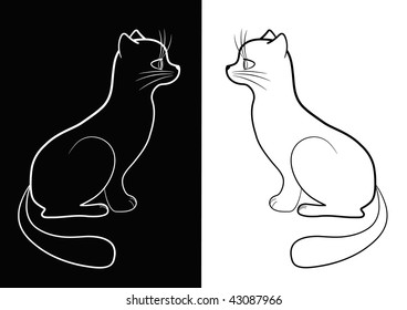 Black and white cat. Vector illustration.