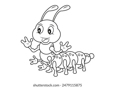 Black and White Caterpillar Vector Flat Design Ideal for Coloring Pages