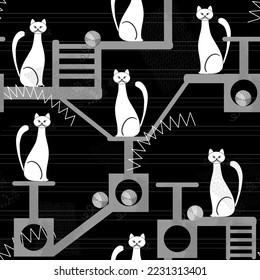 Black and white cats background , seamless patter