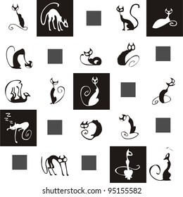 Black and White Cats Icons Different Poses vector illustration