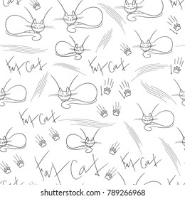 Black and white cats pattern. Sketch cats pattern. Vector cover design. Design of  tile, carpet, tablecloth fabric, cushion, pillow, bags. Fat cat pattern.