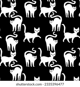 Black and white cats seamless pattern