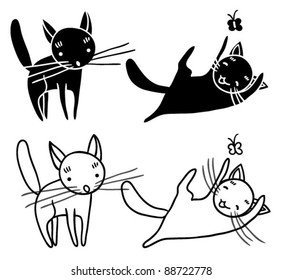 black and white cats set