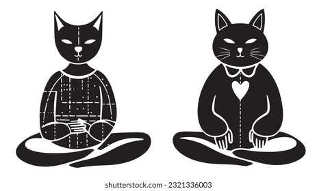 black and white cats sitting in the lotus position