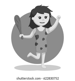 black and white cavewoman with wood stick black and white style