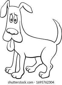 Black and White CCartoon Illustration of Startled Dog Comic Animal Character with Stuck Out Tongue Coloring Book Page