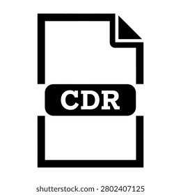 Black and white CDR file format icon representing a CorelDraw document extension sign. Simple flat symbol for digital file management, software, and design projects.