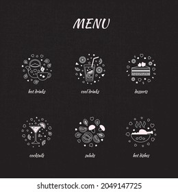Menú de celebración en blanco y negro, formato vectorial.