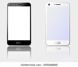 black and white cellphone vector illustration with blank screens