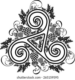 black and white Celtic cross wreathed with flowers of thistles