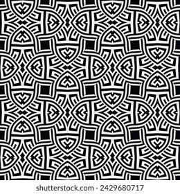 Black and white celtic greek ethnic style ornamental seamless pattern. Vector patterned monochrome modern background. Repeat tribal backdrop. Abstract ornaments. Endless texture. For prints, fabric.