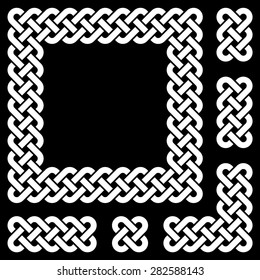 Black and white Celtic knot frame and design elements, vector illustration